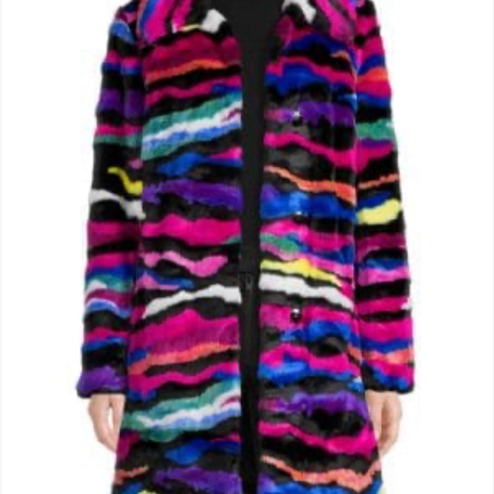 Karl Lagerfeld Paris multi color faux fur coat size medium like new